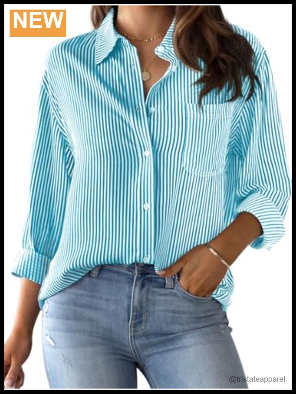 Women's Wrinkle-Resistant Cotton Striped Long Sleeve Button Down Shirt